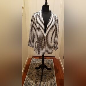 Ava & Viv Classic Black and White Striped Women's Soft Blazer